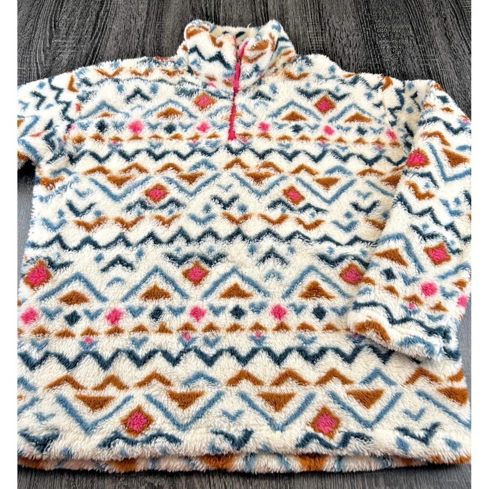 Eddie Bauer Womens Large Fleece‎ Pullover Quarter Zip Sherpa Southwestern Print